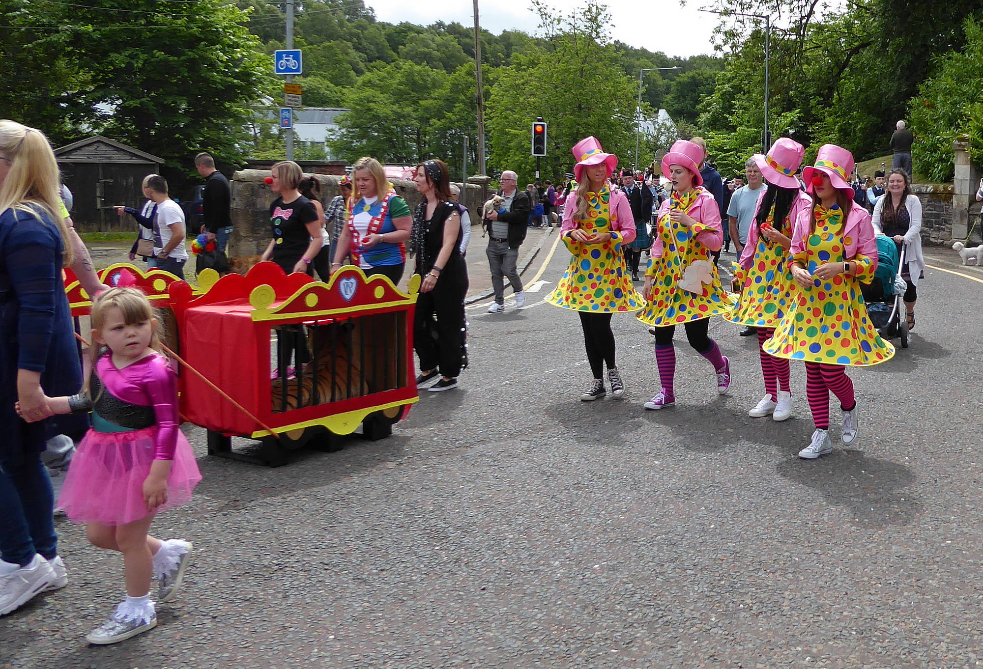 Colourful circus people.