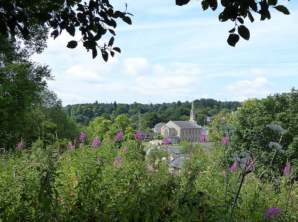 View of Lesmahagow Old Church from the former railway line.