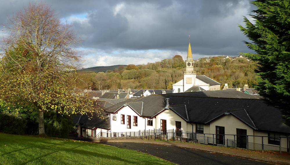 View of Lesmahagow Old Church from New Trows Road.