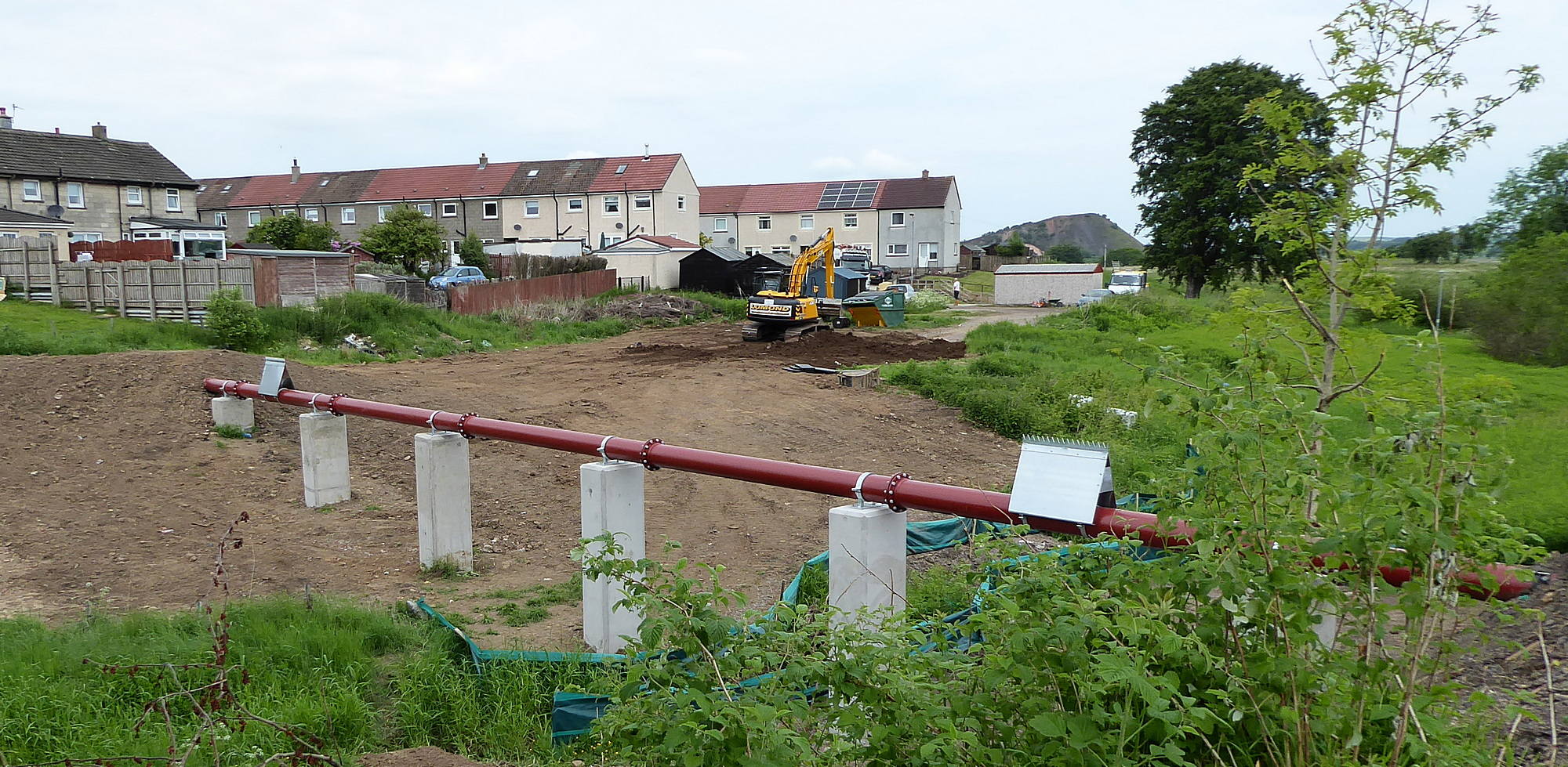 New pipe bridge across Coal Burn. School Road in background. 8th June 2018