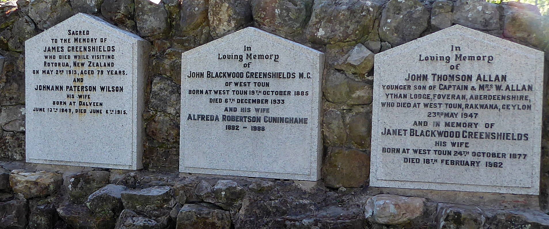 The central three headstones in close-up. Date 24th June 2018