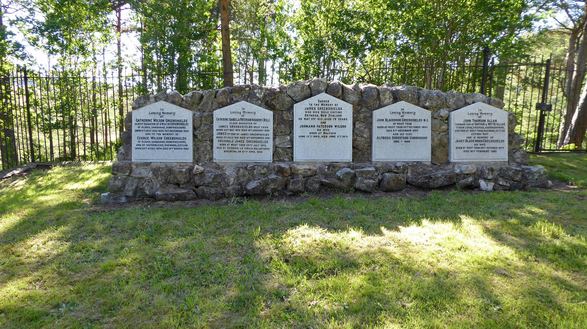 The Greenshields'  private cemetery. Date 24th June 2018