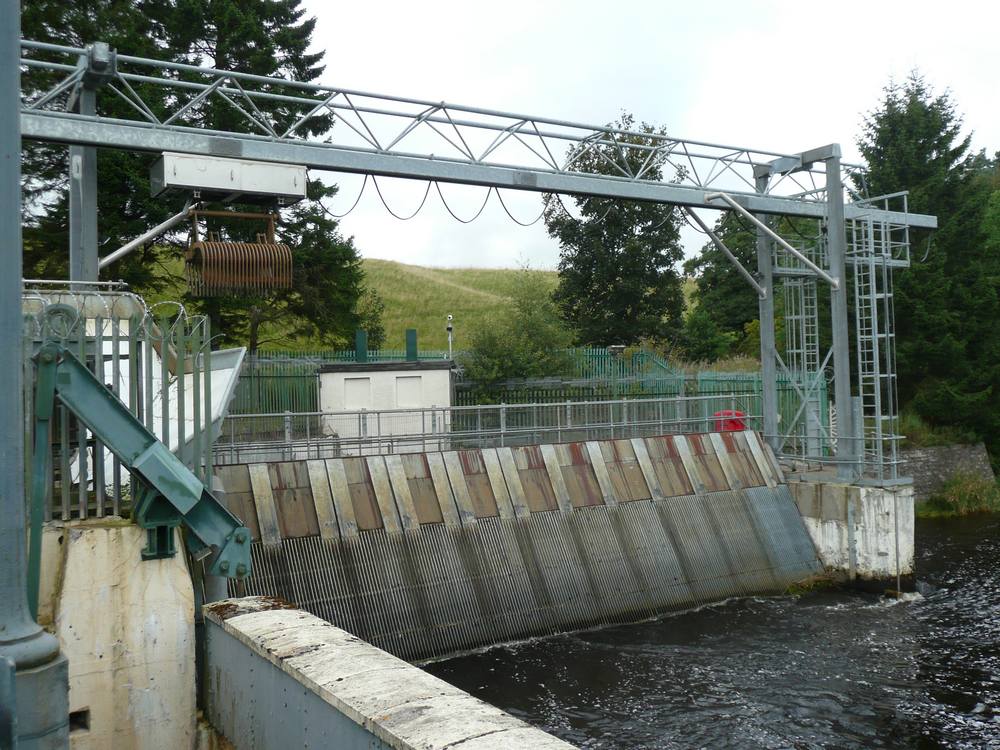 Bonnington Weir.Sluice gates diverting water 
