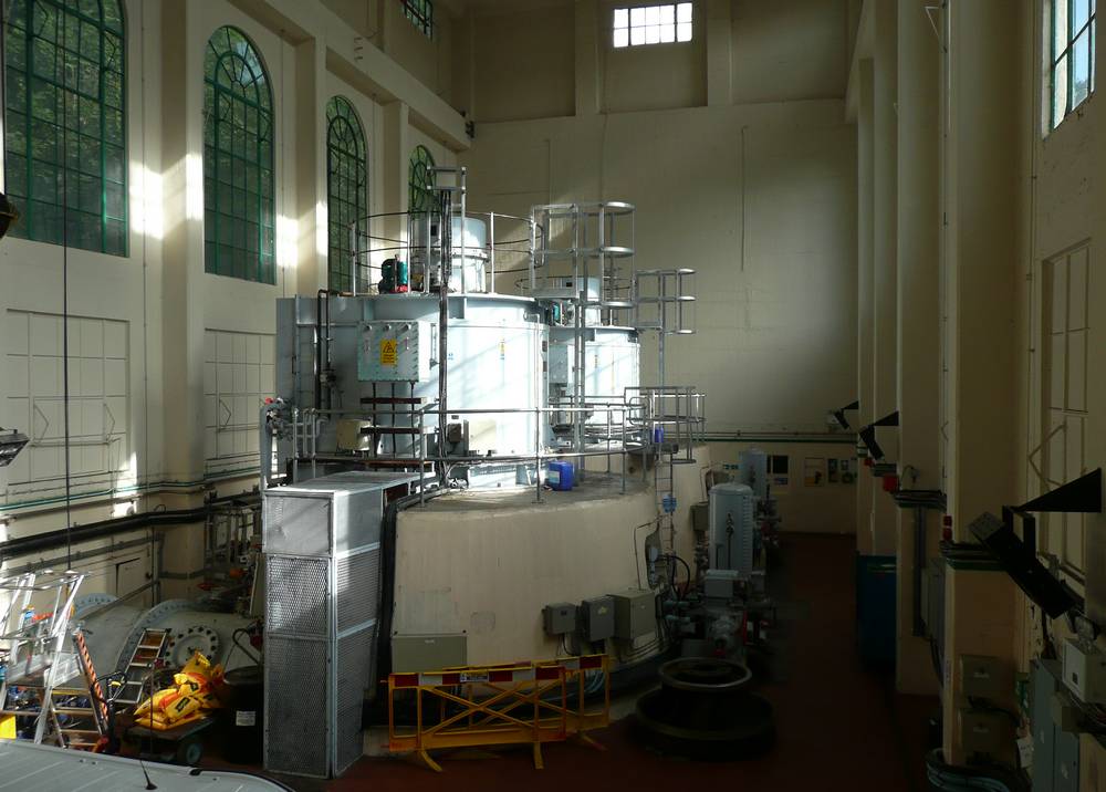 The two Francis turbines in the turbine hall at Stonebyres