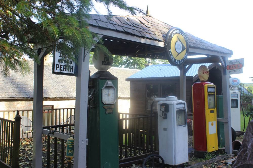 Fred Farrell's collection of vintage petrol pumps at Westerhouse, Westoun