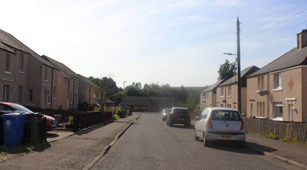 View down Dunn Crescent to Coalburn Road
