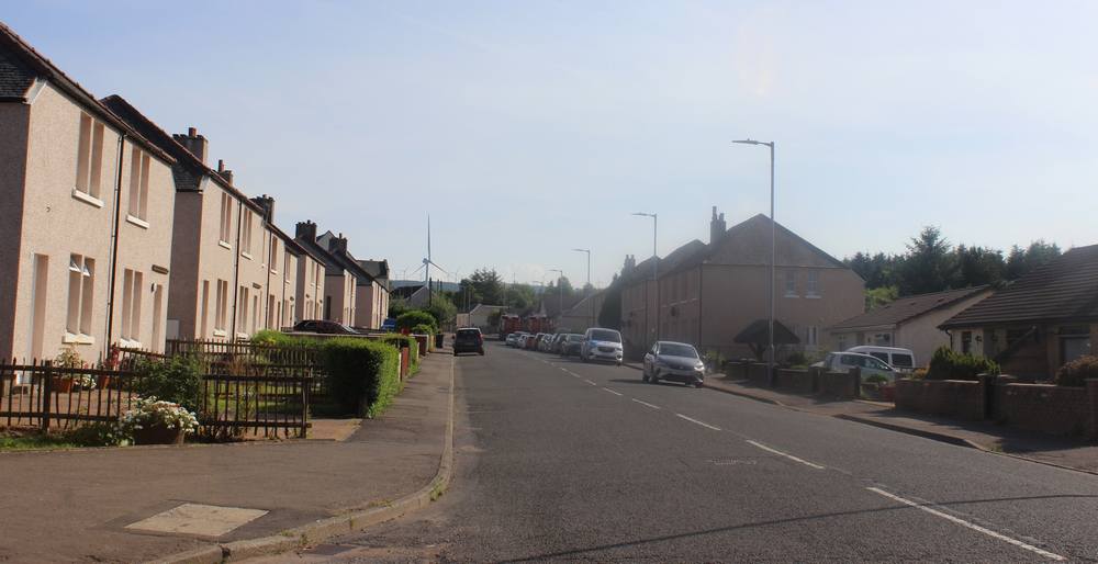 View up Coalburn Road from junction with Dunn Crescent
