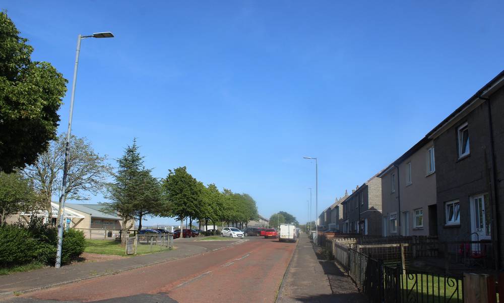 View up School Road. The Coalburn Leisure Centre is on the left.