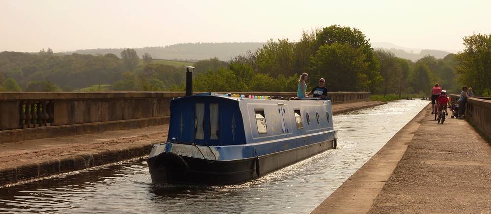 Narrow boat on the Lune Aqueduct.