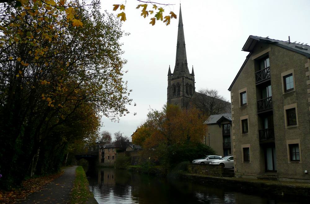 Lancaster Canal with Lancaster Cathedral.