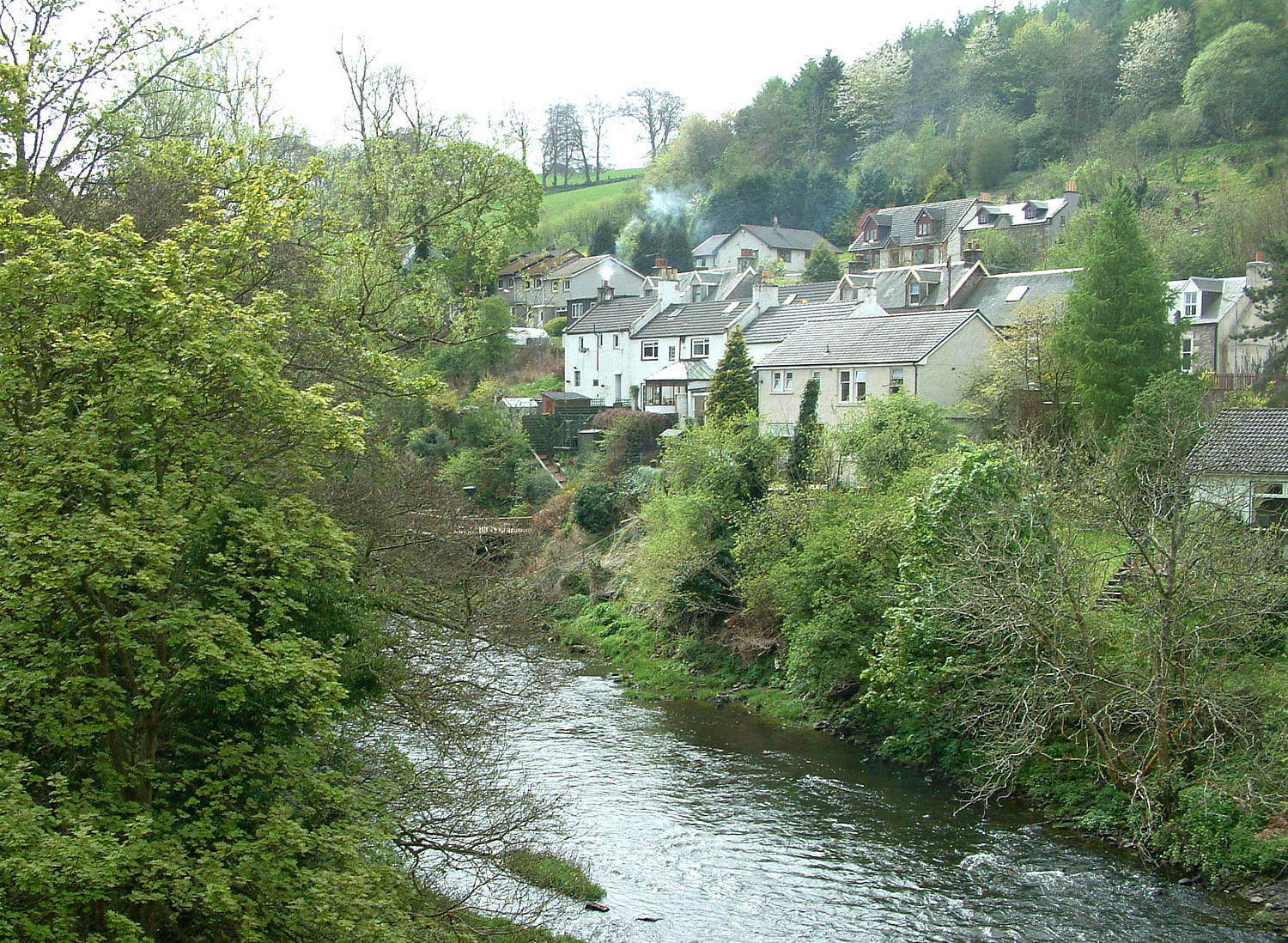 View upstream from the old bridge at Kirkfieldbank