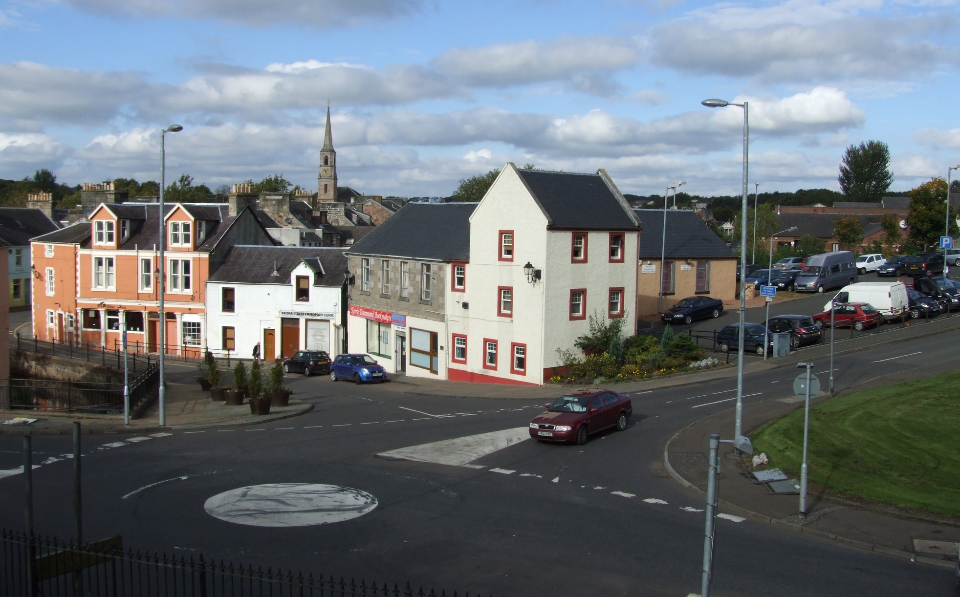 Strathaven Town Centre seen from beneath Castle