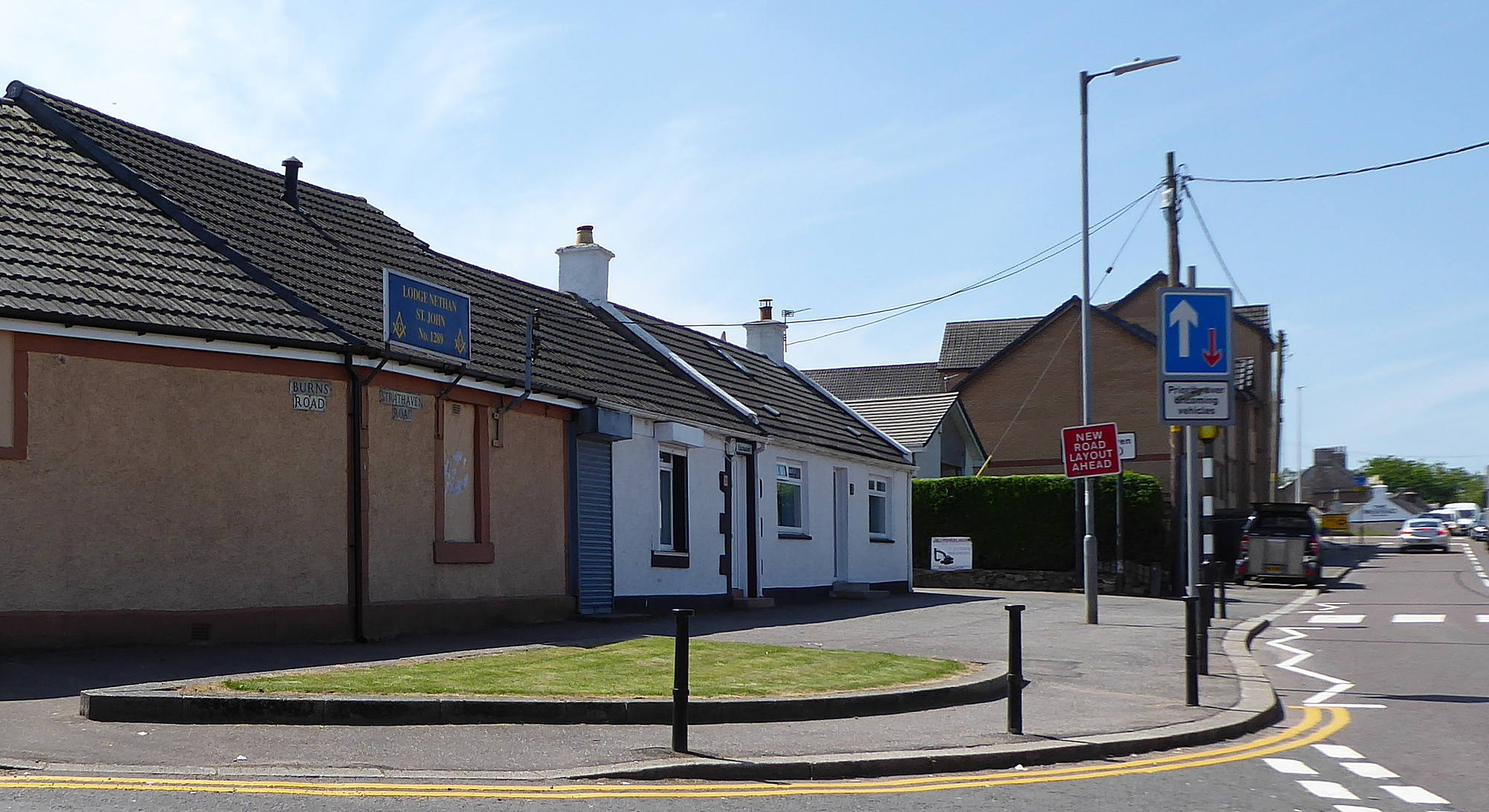 Junction of Burns Road with Strathaven Road . Lodge Nethan St. John.