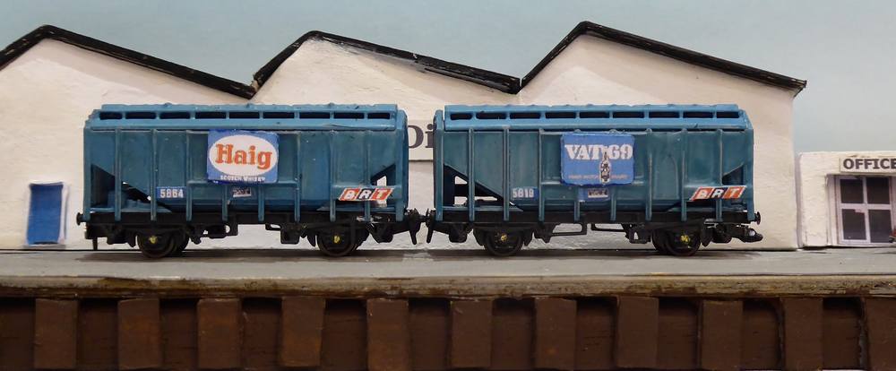 Two BRT Whisky Grain Wagons made from Peco kits