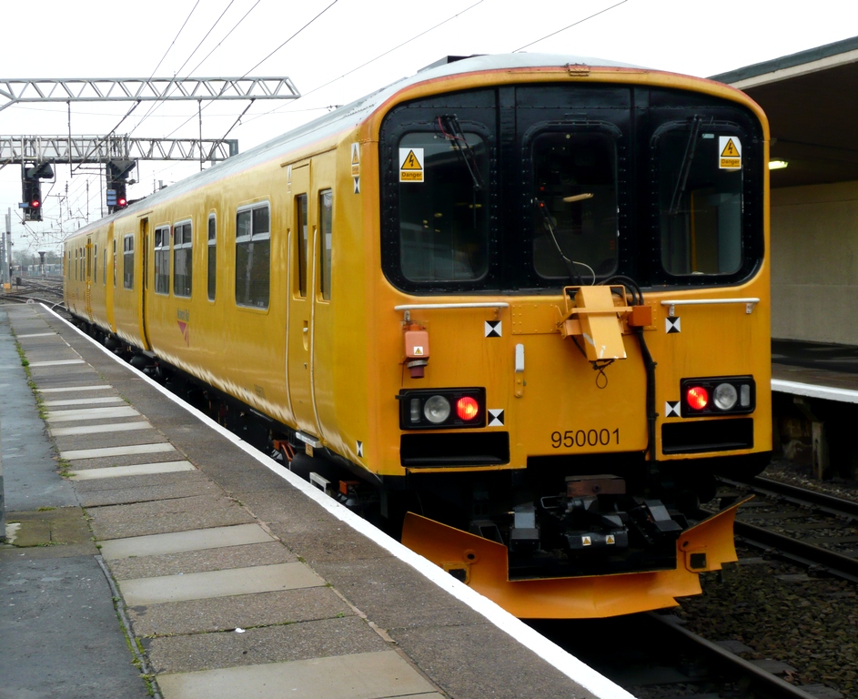 Network Rail's Track Inspection unit 950001 at Carnforth Station. Date 10th Nov 2009