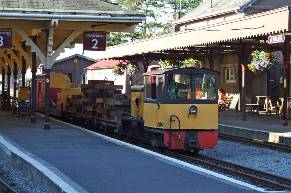 Diesel-hauled work train in Ravenglass station